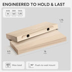 Homeforia Wood Floating Shelf 16 inch, High End Solid Natural Wood 16inch Floating Shelves for Wall Mounted, Unfinished Wooden Small Floating Shelves, Heavy Duty Bracket, 16 X 6.5 X 1.75 in, Set of 3