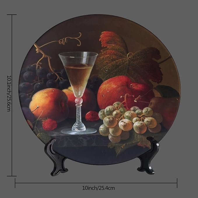 WineDecorative Plate Holder, 10 Inch, Fruits and Wine Round Display Plate, Home Wobble-Plate with Display Stand, for Kitchen Party Coffee Table Decor Art