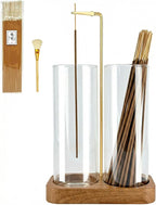 Incense Holder,Wooden Incense Holder for Sticks with 20 Incense Sticks, Anti-ash Incense Burner with Glass Ash Catcher, Wood Incense Holder 20 Stick (2 Glass Rectangle Base)