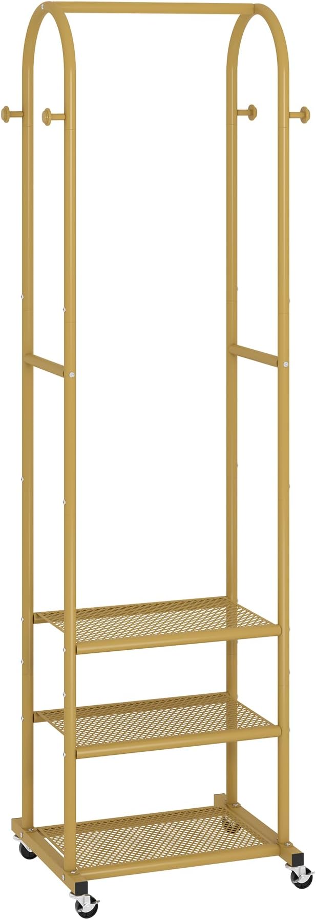 Heavy Duty Clothing Rack with Wheels,Modern Garment Rack with 3 Metal Shelves, 71.8Inches Display Rack for Hanging Clothes, Hanging Rod for Small Space,Gold