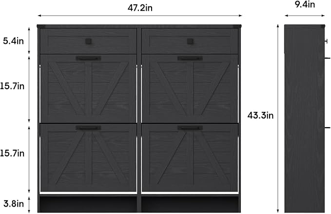 Shoe Cabinet with 4 Flip Drawers & 2 Drawers,Farmhouse Shoe Storage Cabinet for Entryway,Slim Freestanding Organizer Rack for Front Door Entrance,Black
