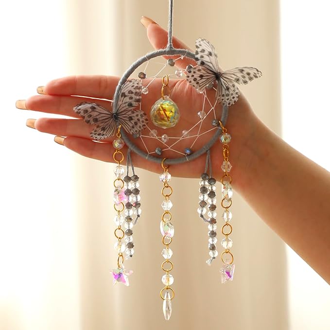 Artilady Dream Catcher for Girls - Butterfly Small Dream Catchers with Crystals Cute Room Decor for Teen Girls Boys Boho Bedroom Wall Home Decorations Birthday Christmas Women Kids Gifts