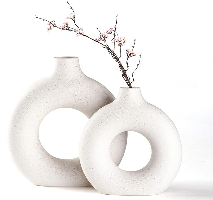 CEMABT Vases for Pampas Grass,2PC Creative Vase Modern Home Decor,Handmade Vase White Ceramic Dried Flowers Crafts Ornaments for Office Home Deco Decoration,Vase Beige