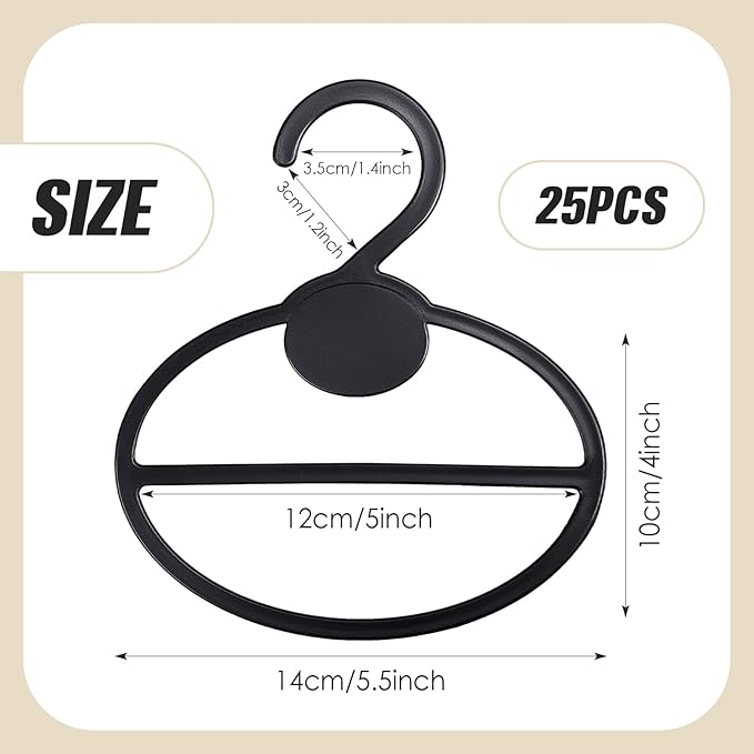 25 Pcs Scarf Hanger Plastic Holder Organizer Space Saving Scarf Organizer Clothes Hanger for Scarves Headscarves Clothing Sorting Storing (Black)