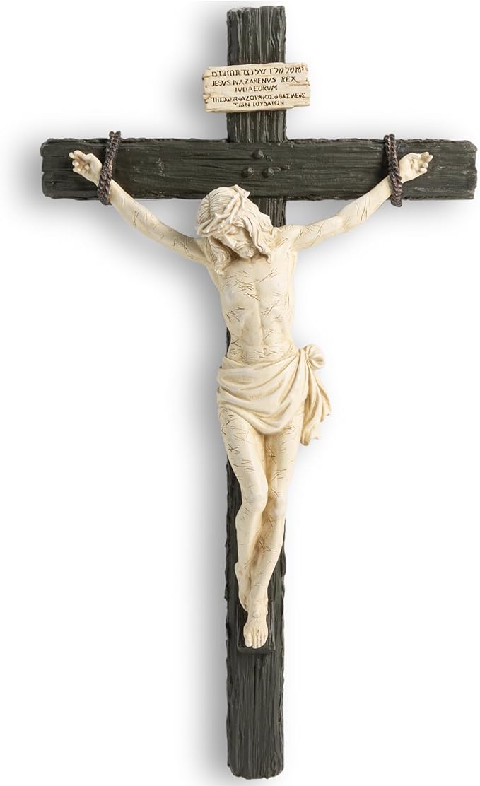 DevotedWalls 14" H Catholic Realistic Crucifix for Wall,Realistic Jesus Chirst Cross for Church, Chapels and Home,Catholic Wound Crucifix for Wall Hanging,Realistic Cross for Home(Black and White Color)