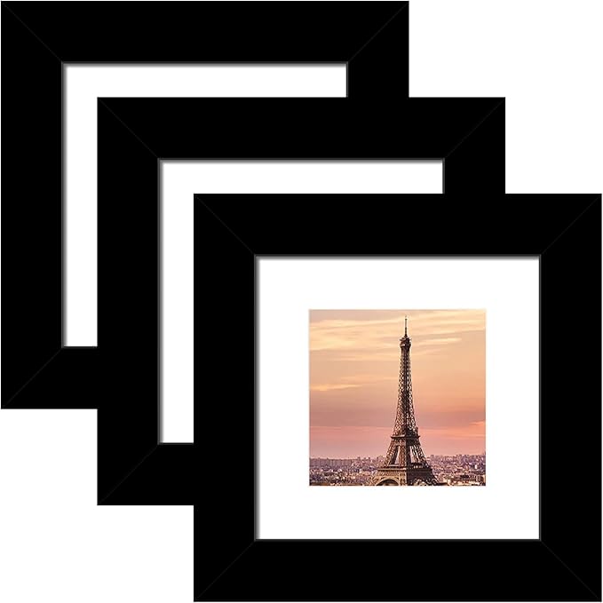 4x4 Picture Frame 3 Pack - Black Poster Frame Display Pictures 3x3 with Mat or 4 x 4 Without Mat for Wall Hanging Horizontal and Vertical