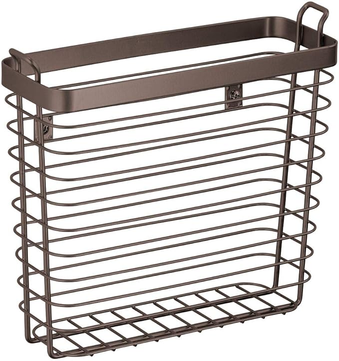 mDesign Metal Wire Farmhouse Wall Mount Magazine Holder, Home Storage Organizer - Space Saving Rack for Magazines, Books, Newspapers, Tablets in Mudroom, Bathroom, Office - Bronze