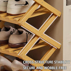 The 9-Tier No-Assembly Bamboo Rack, Foldable Stackable 9 Tier Bamboo Shoe Rack Vertical Storage Sturdy & Stable, Tall Narrow Space-Saving Expandable Shoe Rack for Entryway Closet Dorm (Nature,6 Tiers)