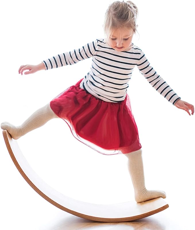 Gentle Monster Wobble Balance Board, Wooden Montessori Toy Rocker Board Natural Wood Kids Toddler Open Ended Learning Toy Yoga Curvy Board for Adult Office Classroom Christmas Gifts