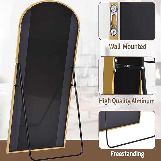 Dewfig Arched Full Length Mirror, 71"*30" Large Floor Mirrors, Full Body Mirror for Leaning or Hanging, Standing Mirrors for Bedroom, Living Room,Dressing Room, Aluminum Alloy Frame, Gold