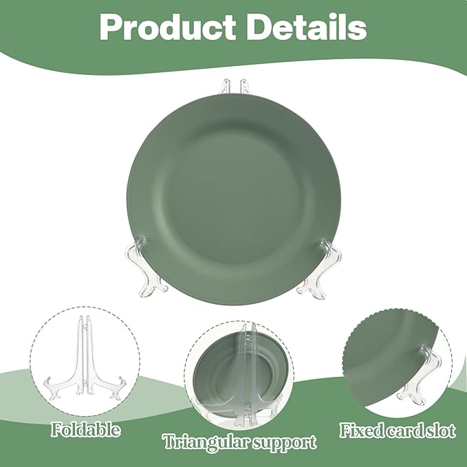Nogeqi 2 Pieces Clear Acrylic Plate Stands for Display, 10 Inch, Folding Plate Holder, Clear Acrylic Easel Display Stands for Pictures or Other Items for Weddings, Birthdays, Home Decoration, Tables