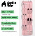 GORILLA GRIP Over the Door Shoe Organizer, 24 Large Breathable Mesh Pockets, Space Saving Hanging Storage Holder, Closet Rack Hanger Holds Up to 40 lbs, Hangs on Closets for Shoes, Accessories, Pink