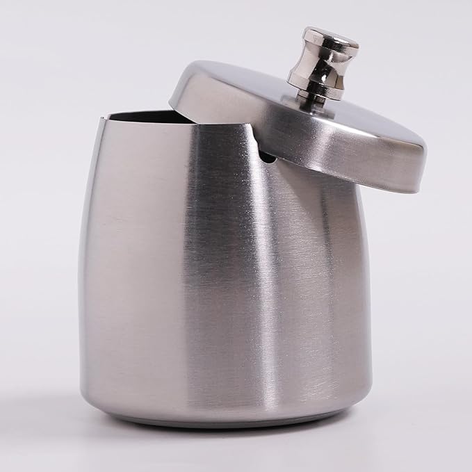 Small Ashtray with Lid for Cigarette, Stainless Steel Smokeless Odorless Windproof Ashtrays for Home Office Tabletop Outside Patio Outdoor Balcony(2.99"x2.68"x2.95")