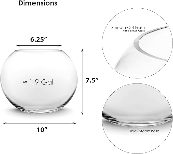CYS EXCEL Glass Bubble Bowl (H-7.5" W-10", Approx. 2 Gal.) Multiple Size Choices Fish Bowl Vase Glass Round Bowl Terrarium Globe Flower Vase Centerpiece