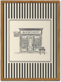 Vintage Striped Bookshop Wall Art, Retro Black and White Pictures Wall Decor College Minimalist Canvas Prints Paintings for Bathroom Bedroom Living Room 16x24 inch Framed