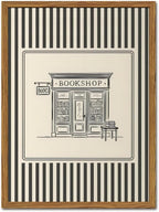 Vintage Striped Bookshop Wall Art, Retro Black and White Pictures Wall Decor College Minimalist Canvas Prints Paintings for Bathroom Bedroom Living Room 16x24 inch Framed