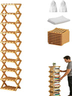 The 10-Tier No-Assembly Bamboo Rack, Bamboo Shoe Rack, Foldable Shoe Rack, Space Saving Collapsible Shelves for Entryway, Closet, Bathroom, Bamboo Shoe Rack, Foldable Shoe Rack (Wood, 10Tier)