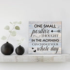 Inspirational Farmhouse Canvas Print Wall Art Decor One Small Positive Thought in the Morning Can Change Your Whole Day Sign Painting Plaque Rustic Home Decoration (8 X 8 Inches, Framed)