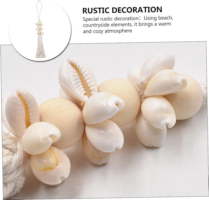 Pastoral Wooden Beads String with Shells and Tassels Creative Boho Decor for Home Beach Inspired Rustic Touch Versatile Hanging Garland for Walls Windows