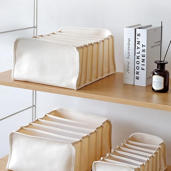 2 Packs Cotton Wardrobe Clothes Organizer, Foldable Closet Organizers and Storage Larger 7 Grids 5 Grids Set Drawer Organizer with PP Board for Clothes, Jeans, Pants, Sweaters, Tshirt