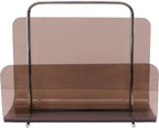Magazine Holder, Brown Clear Acrylic with Stainless Steel Handle, Tabletop Display Stand