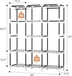 VTRIN Portable Closet, Large Capacity Portable Wardrobe with 2 Hanging Rods and 8 Storage Shelves, Sturdy Free Standing Closet Wardrobe for Hanging Clothes with Side Pockets, Black