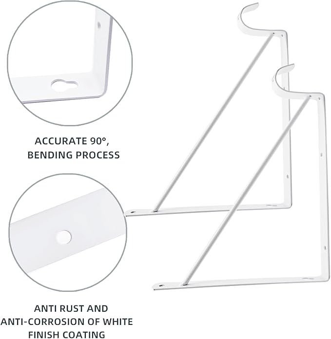 HOME MASTER HARDWARE 10 Pack Heavy Duty Closet Shelf & Rod Brackets, Wall Mounted Closet Shelves Bracket with Rod Support for Both Shelf Storage and Closet Rod White