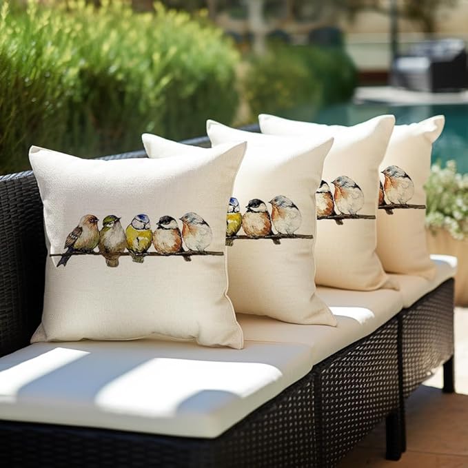 RABUSOFA Watercolor Birds Pillows Decorative Throw Pillows 18x18,Hand-Painted Oil Painting Rustic Birds Square Pillow Cases,Cute Colorful Spring Summer Decorations for Home Couch Sofa Outdoor