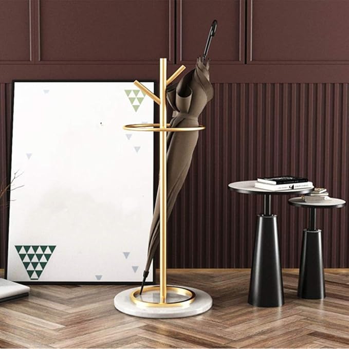 WXYZ Golden Umbrella Stand with Branch Shape, Creative Wrought Iron Umbrella Barrel with Solid Marble Base, Decorative Ornaments 32x55cm (Color : Gold+White)