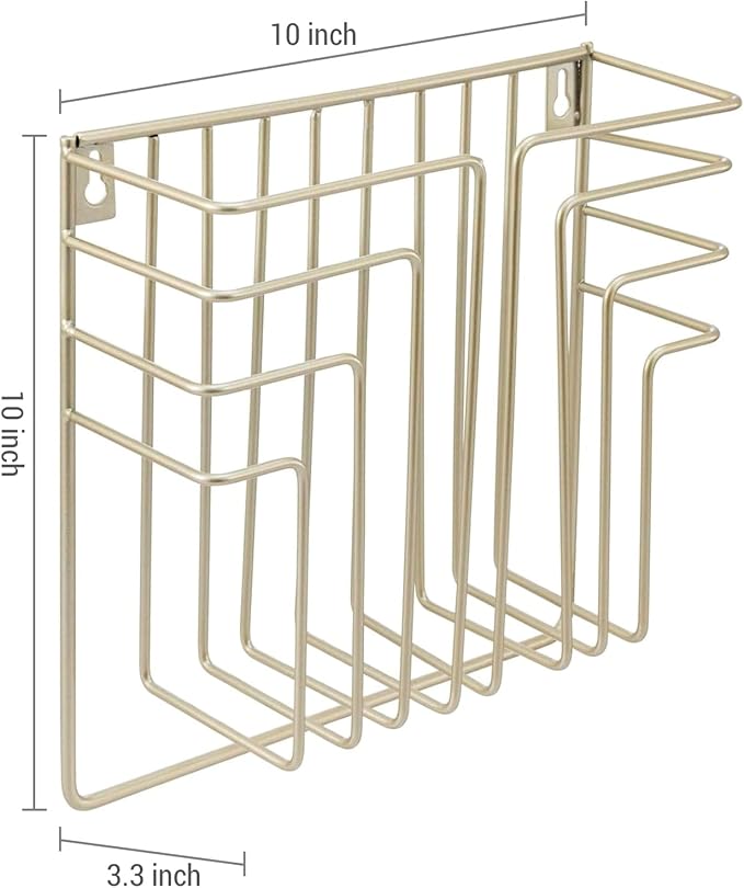 MyGift Modern Art Deco Style Brass Tone Metal Wire Floating Magazine Rack and File Folder Holder, Wall Mounted Home or Office Storage for Documents or Mail