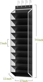 KEEPJOY 10 Tiers Mesh Over Door Shoe Organizer Storage, Hanging Shoe Holder for Door with Large Deep Pockets, Fit 20-30 Pairs Shoe Rack for Sneakers, Boots.(Black)
