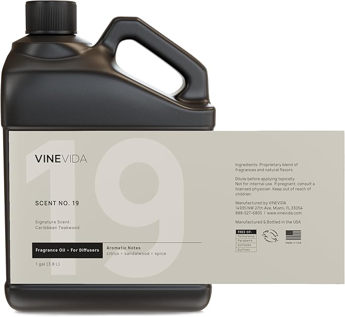 VINEVIDA [128 Fl Oz] Caribbean Teakwood Fragrance Oil for Cold Air Diffusers, Essential Oils for Diffuser Oil Refill & Air Freshener Room Spray