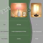 Small Bedside Table Lamp for Bedroom - Reading Desk Lamp with 3 Color Temperatures，15.5" Nightstand Ceramic Lamp with Fabric Shade for Kids Room,Living Room,Dorm,Home Office (White+Pink