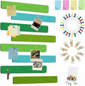 Vuzvuv 8 pcs Bulletin Board Bar Strips with 50 Pushpins & 10 Wooden Clip pins，Self Adhesive Cork Board for Wall，Felt Pin Board for School，Office Decor(Multi-Green)