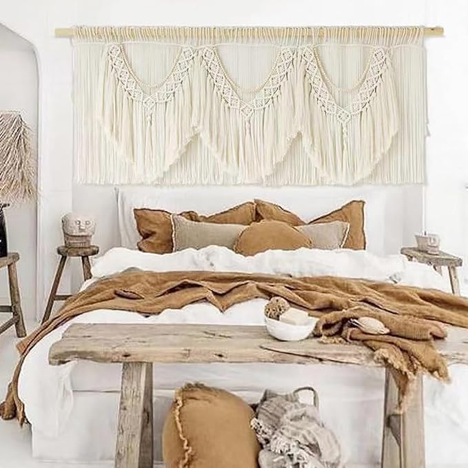 IOWER Macrame Wall Decor 75" W x 35" L Extra Large Macrame Wall Hanging Craftsmanship Boho Wall Decor