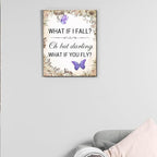 Inspirational Purple Butterfly Wall Art Decor, What If You Fly Motivational Quote Canvas Painting Artwork Picture Posters for Teens Room Bedroom Office (8 X 10 Inches, Framed)