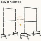 MISSLO Heavy Duty Clothes Rack for Hanging Clothes Rolling Clothing Rack Heavy Duty on Wheels for Coat, Garment, Matte Black (Double Rod)