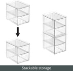 mDesign Stackable Storage Containers Box with 2 Pull-Out Drawers - Stacking Plastic Drawer Bins for Closet Organization, Linen, Coat, Bedroom or Entryway Closets - Lumiere Collection - 4 Pack, Clear