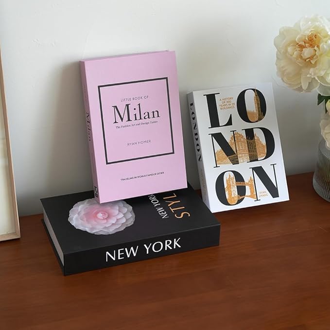 3 PCS Faux Decorative Books for Home Decor-Coffee Table Books Decor-Aesthetic Fake/Faux Books for Decoration,libros Decoration for Coffee Table, Shelf Accessories (3-Mix-MilanNewYorkLondon)