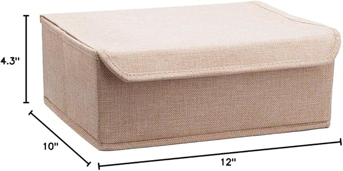 ALYER Collapsible Drawer Organizer,Underwear Drawer Divider for Socks Panties Bras Ties Clothing,Sturdy Closet Storage Divider with Lid(Beige)