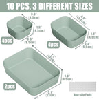 Plastic Drawer Organizers, 10 PCS Drawer Organizer Bins, Bathroom and Vanity Organizer Plastic Tray, Makeup organizer and storage for Makeup, Bedroom, Kitchen Gadgets Utensils and Office (Green)