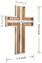 Wall Cross Retro Catholic Wooden Hanging Crosses Baptism with Metal Spiritual Religious Cross with Hook Silver Edge Blessed Letter Design Christmas Crucifix Gift for Church Home Wall Decor