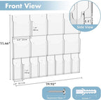 Acrylic Brochure Pamphlet Holder, 8 Magazine Holders and 8 Pamphlet Holders, Clear Brochure Display Holder Wall Mount, Trifold Flyer Rack, Literature Storage Rack for Home, Offices, Waiting Room