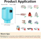 Electric Vacuum Storage Bag Pump, 55W Portable Compression for Clothing and Travel (Storage Bag Not Included), Blue