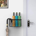 Umbrella Stand Wall Mount - Metal Wire Storage Rack for Entryway, Door & Office - Space Saving Adhesive Organizer Holder for Long & Short Umbrellas, Walking Canes - No Drill Install (Black)