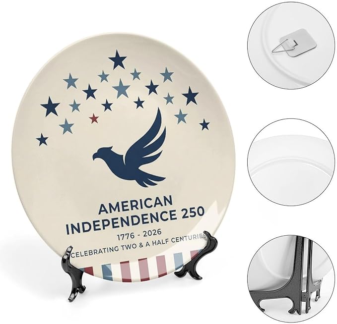250th Anniversary Decorative Plates 8 Inch Patriotic Decorations Minimal Eagle Commemorative Plates with Stand Memorial Day 4th of July Veterans Day Home & Office