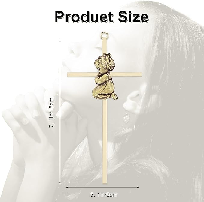 Tryuunion Baby Wall Cross Baptism and Christening Gifts for Girl, 7-inch Olive Golden Blessing Catholic Girl Baptism Crosses for First Holy Communion, and Dedication Baptismal Gifts from Godparents
