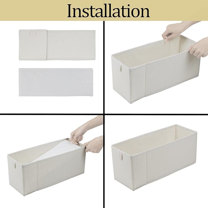 Narrow Fabric Storage Bins, 4 Pack Foldable Storage Baskets for Shelves, Decorative Linen Closet Organizers and Storage, Storage Box Container for Organizing Clothes Toy Pantry Wardrobe Closet