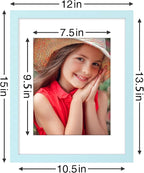 Vittanly 11x14 Picture Frames Set of 9, Shatter Resistant Plexiglass, Display 8x10 Pictures with Mat or 11x14 without Mat, Photo Frames for Wall or Tabletop, Engineered Wood, Light Blue