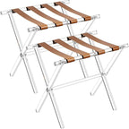 Sumerflos Acrylic Luggage Rack for Guest Room - Foldable Suitcase Stand with Leather Straps for Bedroom Living Room Hotel Heavy-Duty, Holds up to 50-100 lb lightweight Space Saving (Brown & Handle - 2 Pcs)